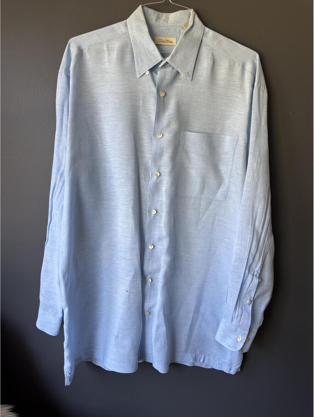 Peter Millar Light Blue 100% Linen Button-Up Shirt